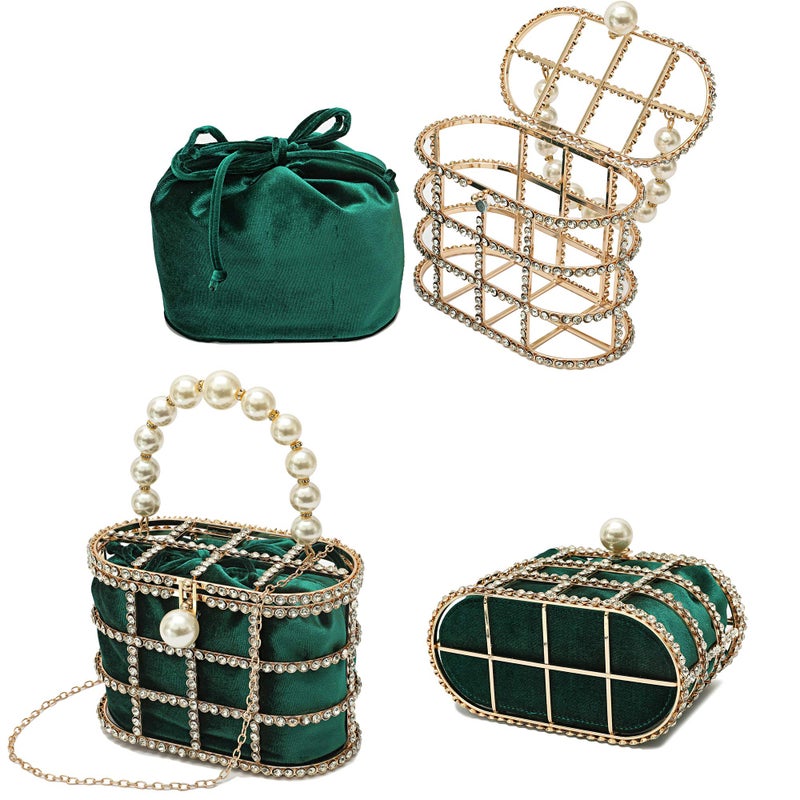CARIEDO Evening Handbag Women Clutch Purses with Pearl Diamonds for Wedding Prom Birthday Party Dinner Accessories (Black) - Image 5